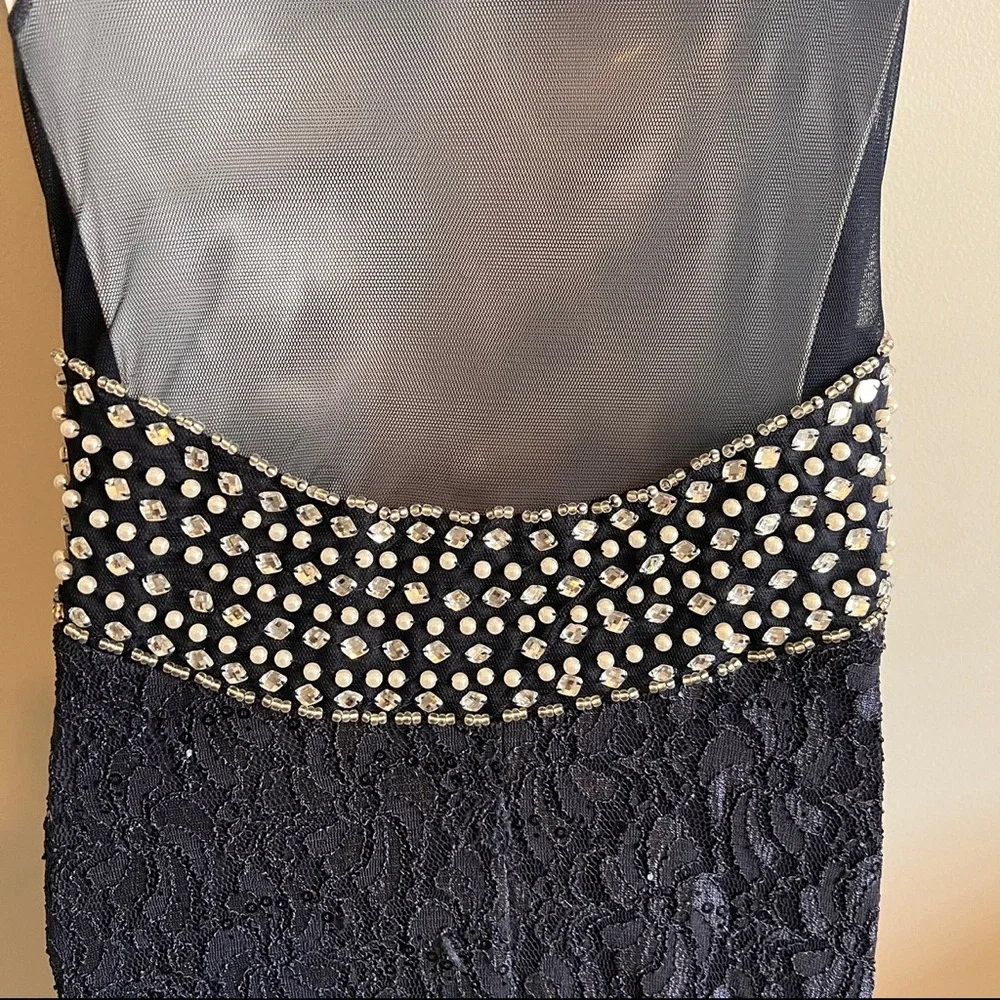 My Michelle 3 Navy Embellished Lace Long Prom Mermaid Dress